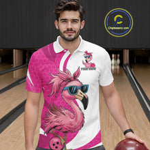 Load image into Gallery viewer, Custom Funny Hot Pink Flamingo Bowling Men Polo Shirt, Bowling League Bowlers Outfit IPHW10680