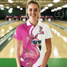 Load image into Gallery viewer, Custom Funny Hot Pink Flamingo Bowling Women Polo Shirt, Bowling League Bowlers Outfit IPHW10680