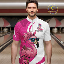 Load image into Gallery viewer, Custom Funny Hot Pink Flamingo Bowling Men Quarter-Zip Shirt, Bowling League Bowlers Outfit IPHW10680