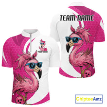 Load image into Gallery viewer, Custom Funny Hot Pink Flamingo Bowling Men Quarter-Zip Shirt, Bowling League Bowlers Outfit IPHW10680