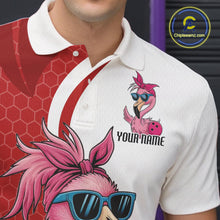 Load image into Gallery viewer, Custom Funny Red Flamingo Bowling Men Polo Shirt, Bowling League Bowlers Outfit IPHW10681