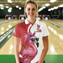 Load image into Gallery viewer, Custom Funny Red Flamingo Bowling Women Polo Shirt, Bowling League Bowlers Outfit IPHW10681