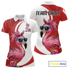 Load image into Gallery viewer, Custom Funny Red Flamingo Bowling Women Polo Shirt, Bowling League Bowlers Outfit IPHW10681