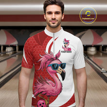 Load image into Gallery viewer, Custom Funny Red Flamingo Bowling Men Quarter-Zip Shirt, Bowling League Bowlers Outfit IPHW10681