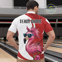 Load image into Gallery viewer, Custom Funny Red Flamingo Bowling Men Quarter-Zip Shirt, Bowling League Bowlers Outfit IPHW10681