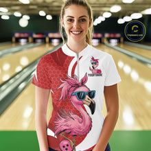 Load image into Gallery viewer, Custom Funny Red Flamingo Bowling Women Quarter-Zip Shirt, Bowling League Outfit IPHW10681