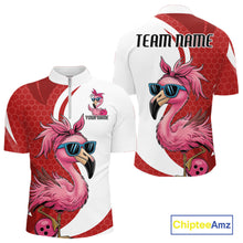 Load image into Gallery viewer, Custom Funny Red Flamingo Bowling Men Quarter-Zip Shirt, Bowling League Bowlers Outfit IPHW10681