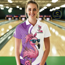 Load image into Gallery viewer, Custom Funny Purple Flamingo Bowling Women Polo Shirt, Bowling League Bowlers Outfit IPHW10682