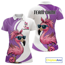 Load image into Gallery viewer, Custom Funny Purple Flamingo Bowling Women Polo Shirt, Bowling League Bowlers Outfit IPHW10682