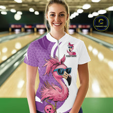 Load image into Gallery viewer, Custom Funny Purple Flamingo Bowling Women Quarter-Zip Shirt, Bowling League Outfit IPHW10682