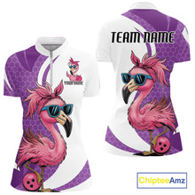 Load image into Gallery viewer, Custom Funny Purple Flamingo Bowling Women Quarter-Zip Shirt, Bowling League Outfit IPHW10682