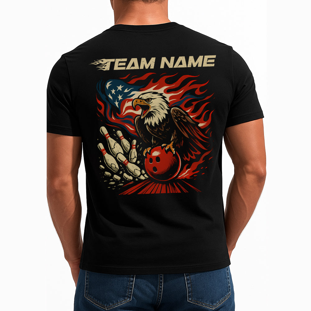 Personalized Bowling T-Shirts For Men, American Flag Eagle Design For US Bowlers IPHW9072