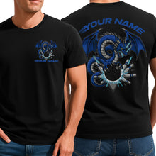 Load image into Gallery viewer, Custom Bowling T-Shirts For Men, Blue Dragon With Thunder Lightning Bowlers Outfit IPHW9075