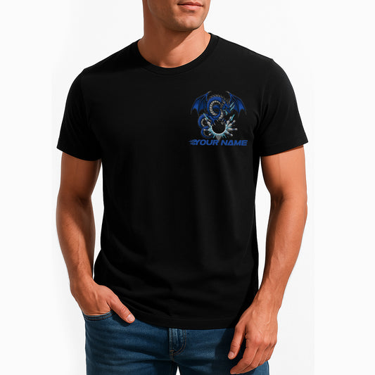 Custom Bowling T-Shirts For Men, Blue Dragon With Thunder Lightning Bowlers Outfit IPHW9075