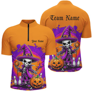 Orange And Purple Custom Funny Halloween Bowling Shirts Formen, Halloween Bowling Outfits IPHW7652