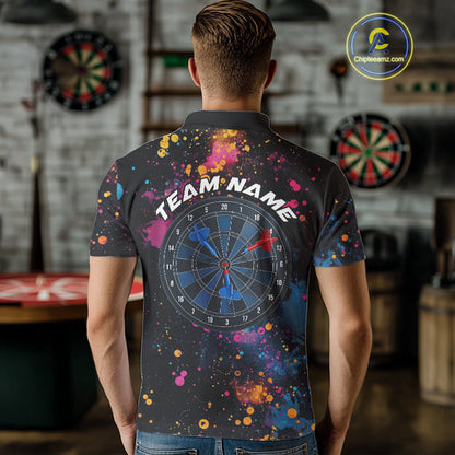 Custom Colorful Splatter Dart Team Polo Shirts For Men, Dart Team Jerseys IPHW9969