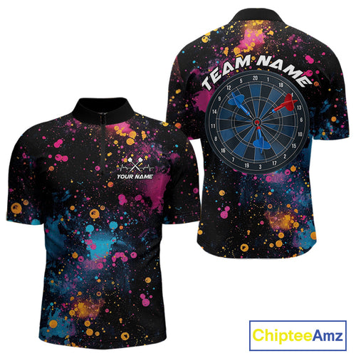 Custom Colorful Splatter Dart Team Quarter-Zip Shirts For Men, Dart Team Jerseys IPHW9969