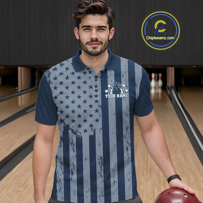 Grunge American Flag Custom Vintage Patriotic Bowling Men Polo Shirt, Bowling Jersey IPHW12405