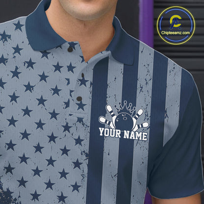 Grunge American Flag Custom Vintage Patriotic Bowling Men Polo Shirt, Bowling Jersey IPHW12405
