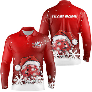 Red Snowflake Custom Christmas Bowling Shirts For Men, Santa Bowling Team Outfit Bowler Shirt IPHW7864