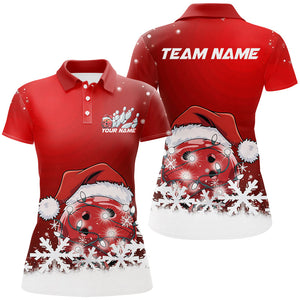 Red Snowflake Custom Christmas Bowling Shirts For Women, Santa Bowling Team Outfit Shirt IPHW7864