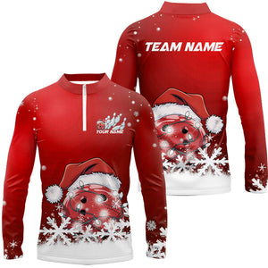 Red Snowflake Custom Christmas Bowling Shirts For Men, Santa Bowling Team Outfit Bowler Shirt IPHW7864