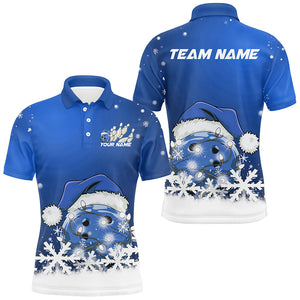 Blue Snowflake Custom Christmas Bowling Shirts For Men, Santa Bowling Team Outfit Bowler Shirt IPHW7865