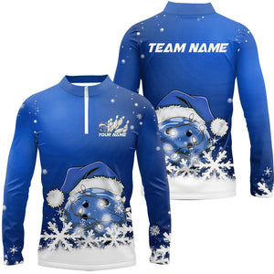 Blue Snowflake Custom Christmas Bowling Shirts For Men, Santa Bowling Team Outfit Bowler Shirt IPHW7865