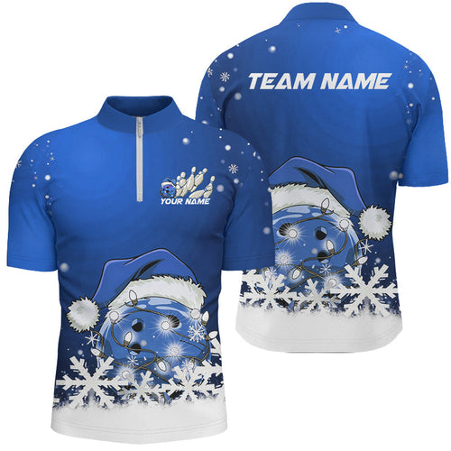 Blue Snowflake Custom Christmas Bowling Shirts For Men, Santa Bowling Team Outfit Bowler Shirt IPHW7865