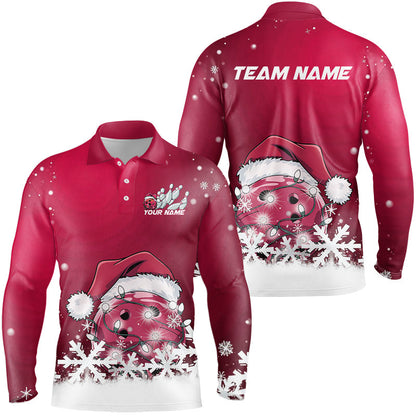 Pink Snowflake Custom Christmas Bowling Shirts For Men, Santa Bowling Team Outfit Bowler Shirt IPHW7866