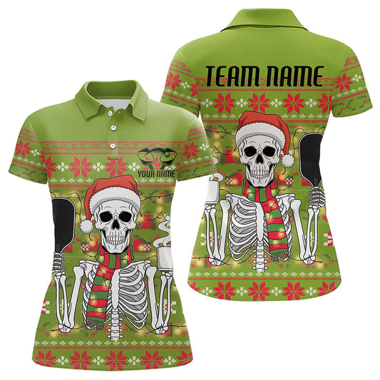 Funny Custom Ugly Sweater Pattern Skull Christmas Pickleball Polo Shirts For Women IPHW8086