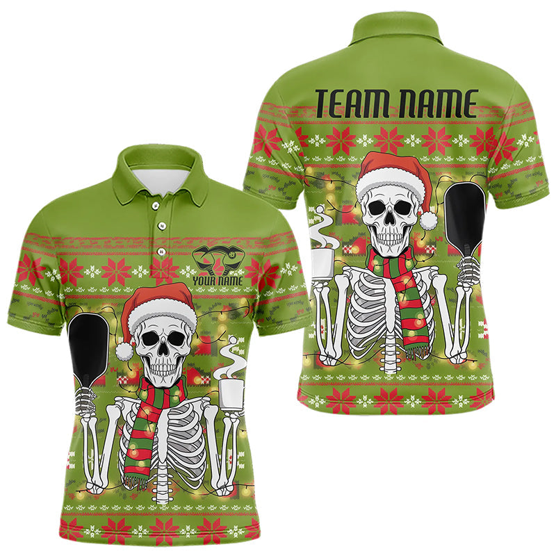 Funny Custom Ugly Sweater Pattern Skull Christmas Pickleball Polo Shirts For Men IPHW8086