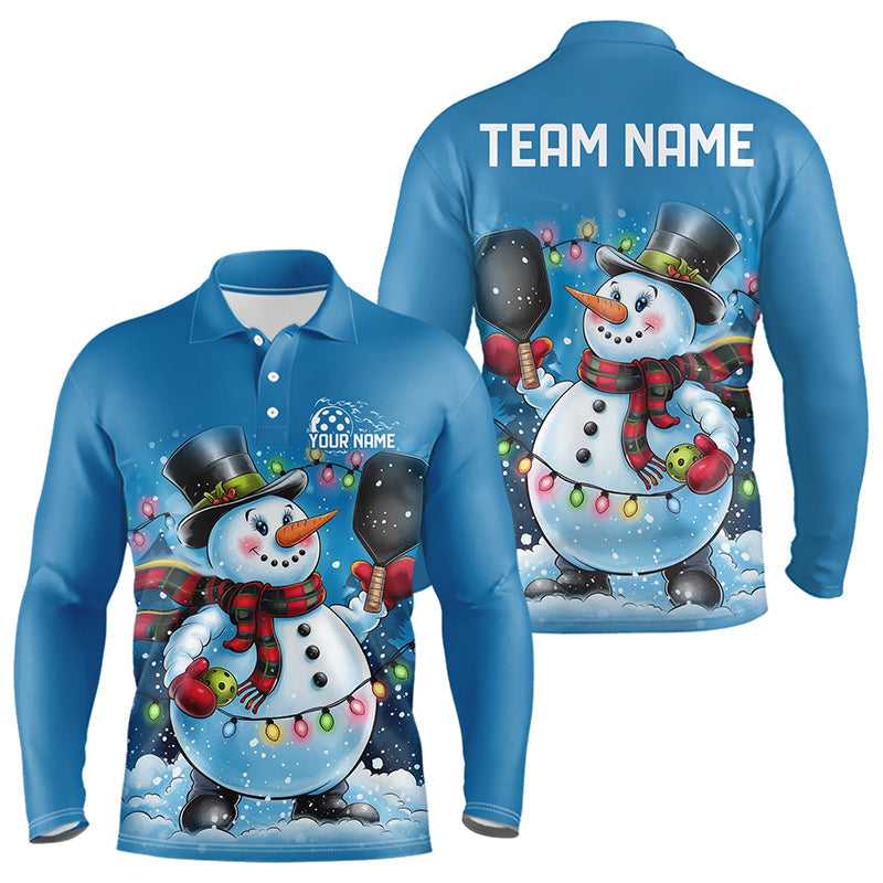 Custom Christmas Snowman Pickleball Long Sleeve Polo Shirts For Men, Xmas Pickleball Team Shirt IPHW8090
