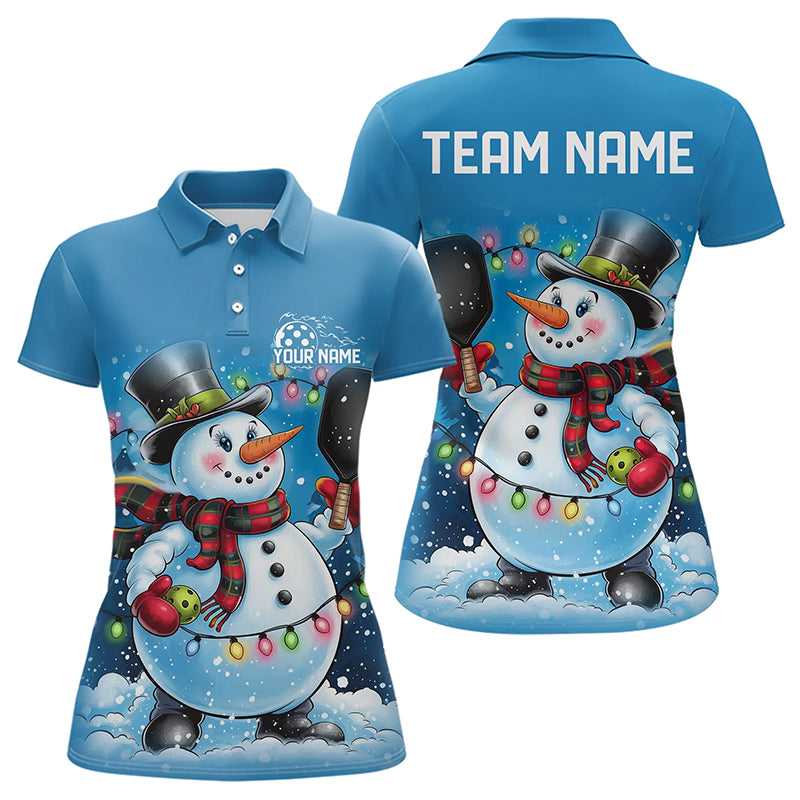 Custom Christmas Snowman Pickleball Polo Shirts For Women, Xmas Pickleball Team Shirt IPHW8090