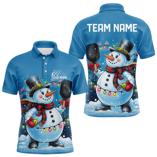 Custom Christmas Snowman Pickleball Polo Shirts For Men, Xmas Pickleball Team Shirt IPHW8090