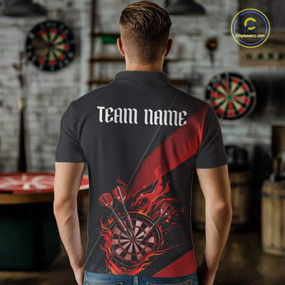 Custom Black And Red Flame Dartboard Darts Team Men Polo Shirts, Darts Jerseys IPHW10373