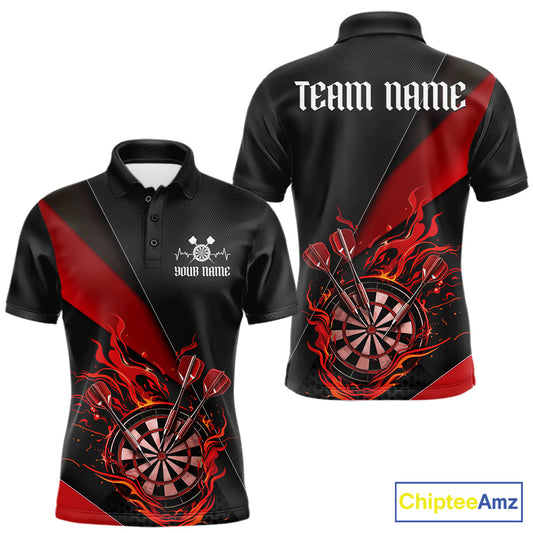 Custom Black And Red Flame Dartboard Darts Team Men Polo Shirts, Darts Jerseys IPHW10373