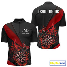 Load image into Gallery viewer, Custom Black And Red Flame Dartboard Darts Team Men Quarter-Zip Shirts, Darts Jerseys IPHW10373