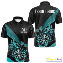 Load image into Gallery viewer, Custom Black And Blue Flame Dartboard Darts Team Men Polo Shirts, Darts Jerseys IPHW10374