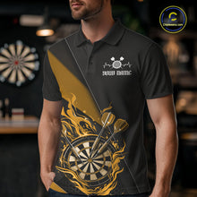 Load image into Gallery viewer, Custom Black And Yellow Flame Dartboard Darts Team Men Polo Shirts, Darts Jerseys IPHW10375