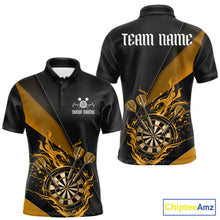 Load image into Gallery viewer, Custom Black And Yellow Flame Dartboard Darts Team Men Polo Shirts, Darts Jerseys IPHW10375