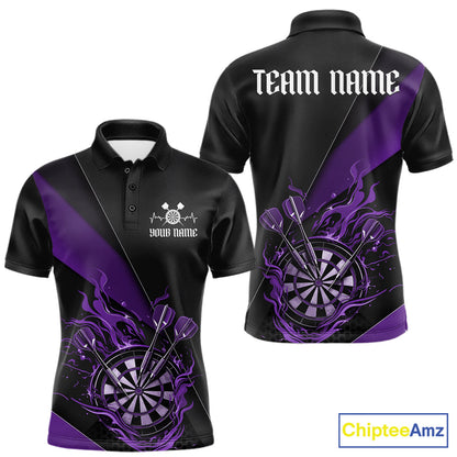 Custom Black And Purple Flame Dartboard Darts Team Men Polo Shirts, Darts Jerseys IPHW10376