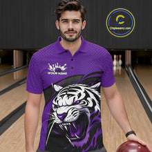 Load image into Gallery viewer, Custom Black And Purple Tiger Bowling Team Polo Shirts For Men, Bowling League Shirt IPHW9020