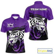 Load image into Gallery viewer, Custom Black And Purple Tiger Bowling Team Polo Shirts For Men, Bowling League Shirt IPHW9020
