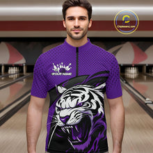 Load image into Gallery viewer, Custom Black And Purple Tiger Bowling Team Quarter-Zip Shirts For Men, Bowling League Shirt IPHW9020