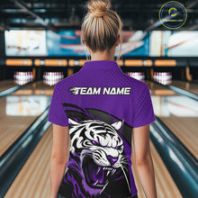 Load image into Gallery viewer, Custom Black And Purple Tiger Bowling Team Women Quarter-Zip Shirts, Bowling League Shirt IPHW9020