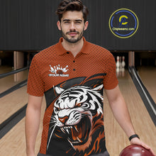 Load image into Gallery viewer, Custom Black And Orange Tiger Bowling Team Polo Shirts For Men, Bowling League Shirt IPHW9021