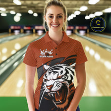 Load image into Gallery viewer, Custom Black And Orange Tiger Bowling Team Polo Shirts For Women, Bowling League Shirt IPHW9021