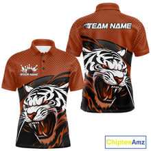 Load image into Gallery viewer, Custom Black And Orange Tiger Bowling Team Polo Shirts For Men, Bowling League Shirt IPHW9021