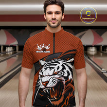 Load image into Gallery viewer, Custom Black And Orange Tiger Bowling Team Quarter-Zip Shirts For Men, Bowling League Shirt IPHW9021